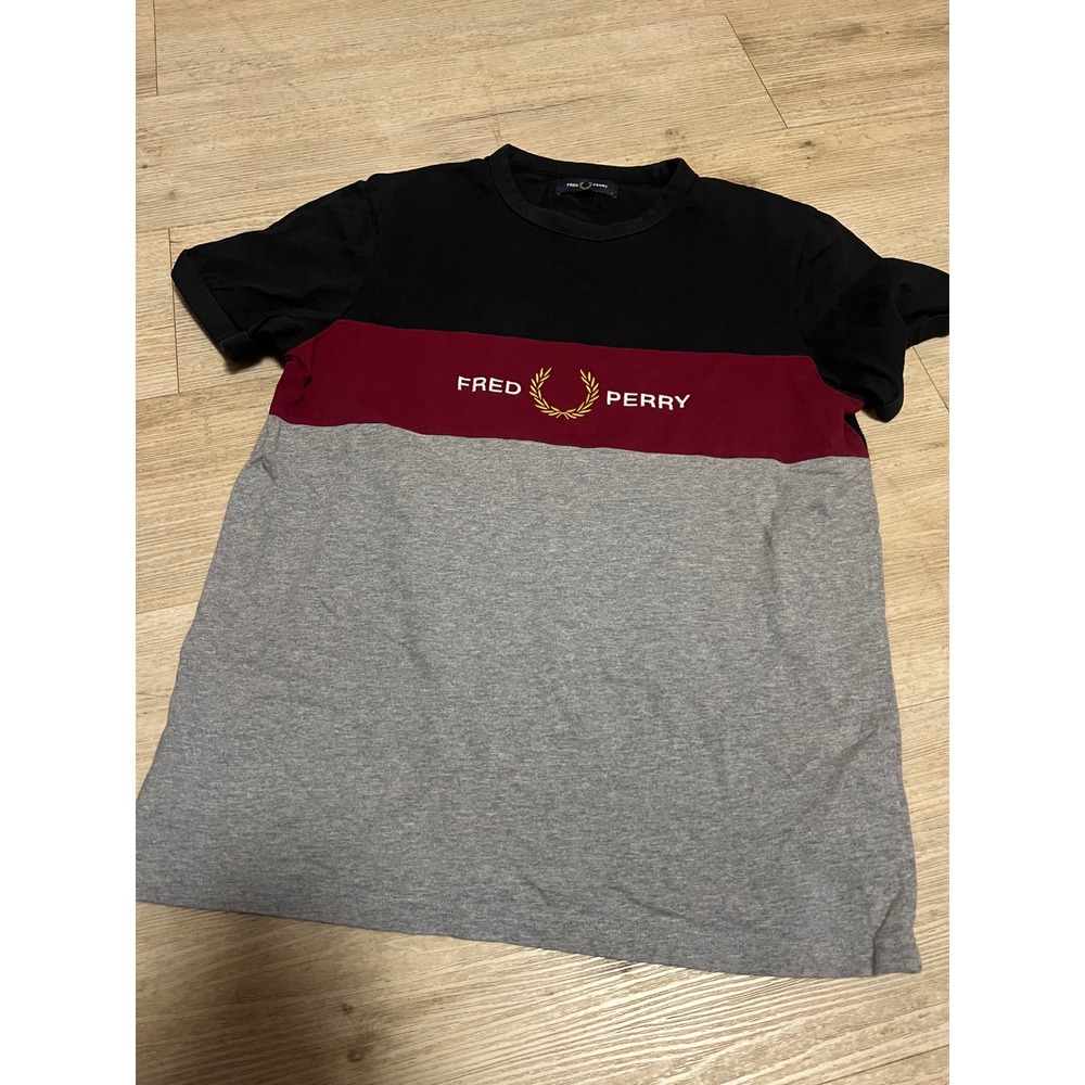 Fred Perry Mens Colorblock Logo Shirt Gray Black Red Sz M Rancid Oi! Sham 69 GBH